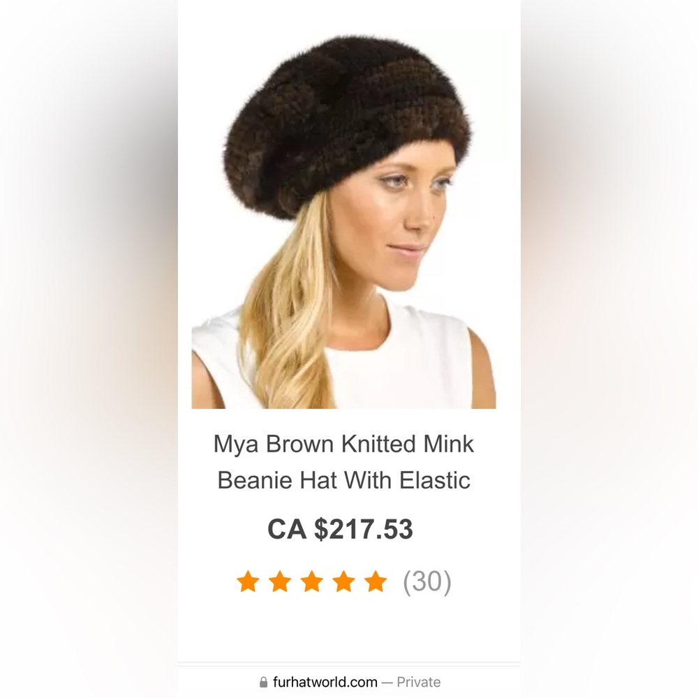 NWOT Luxury Genuine Mink Fur Hat